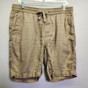Monoprix Premium 100% Linen Drawstring Shorts 32 Khaki Tan 8" Inseam Pull On